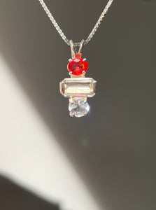 One of a kind - Fancy Sapphire, Amblygonite & Herkimer Diamond trilogy necklace