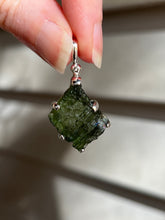 Load image into Gallery viewer, Raw genuine Czech Moldavite diamond shaped pendant with rainbows