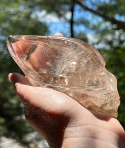 “Prismatic Traveller” Star Being carved skull in mystical Smoky Quartz