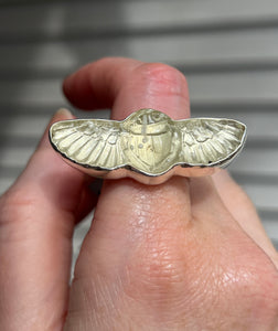 Spring Collectors Drop - Libyan Desert Tektite Carved Winged Scarab Ring - Size 7 (slightly adjustable)