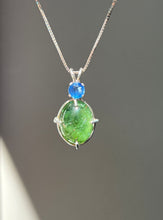 Load image into Gallery viewer, One of a kind - Sparkly Rutile included Gem Green Tourmaline necklace with Vibrant Blue Sapphire