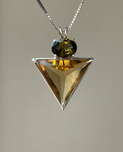 One of a kind Natural Citrine Angelic Star necklace with Green Tourmaline