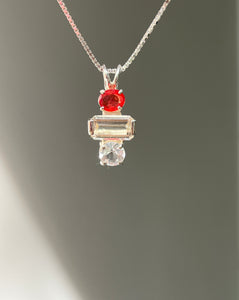 One of a kind - Fancy Sapphire, Amblygonite & Herkimer Diamond trilogy necklace