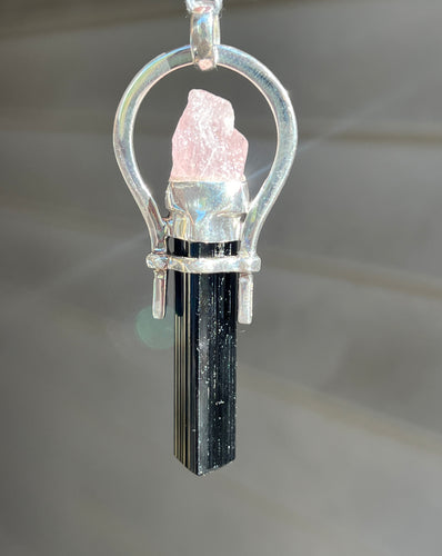 Morganite & Black Tourmaline pendant