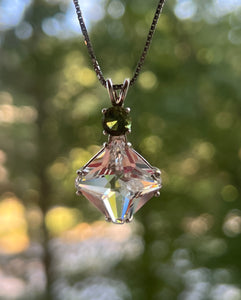 Danburite Magician Stone necklace with RARE Inner Child and Moldavite Crown