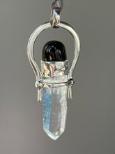 Load image into Gallery viewer, Etched Clear Quartz Crystal pendant with Elite Shungite