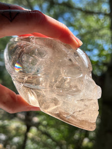 “Prismatic Traveller” Star Being carved skull in mystical Smoky Quartz