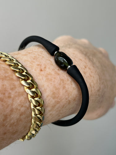 Genuine Czech Moldavite bead Silicone stretchy bracelet