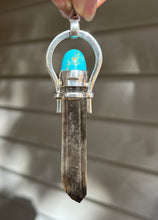 Load image into Gallery viewer, Etched Smoky Quartz pendant with Arizona Turquoise