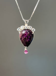 Magnificent Sugilite necklace with Phenacite crown and Pink Sapphire