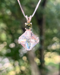 Danburite Magician Stone necklace with RARE Inner Child and Moldavite Crown