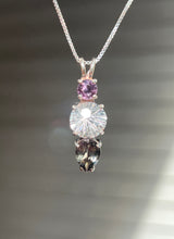 Load image into Gallery viewer, Clear Quartz Super Nova necklace with Purple Sapphire and RARE Gray Tourmaline Pear