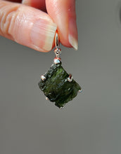 Load image into Gallery viewer, Raw genuine Czech Moldavite diamond shaped pendant with rainbows