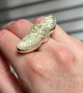 Spring Collectors Drop - Libyan Desert Tektite Carved Winged Scarab Ring - Size 7 (slightly adjustable)