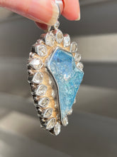 Load image into Gallery viewer, Collectors Drop - 64.7 carat Electric Aqua Aura Danburite with naturally double terminated Herkimer Diamonds 19 in total - Pendant