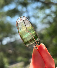 Load image into Gallery viewer, 8.5g Blue capped Rainbow Tourmaline Wire Wrapped pendant (Indicolite, Green &amp; Lilac Tourmaline)