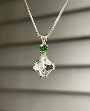 Load image into Gallery viewer, Clear Quartz mini Magician Stone necklace with vivid Tsavorite Garnet