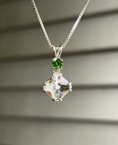 Clear Quartz mini Magician Stone necklace with vivid Tsavorite Garnet