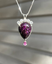 Load image into Gallery viewer, Magnificent Sugilite necklace with Phenacite crown and Pink Sapphire