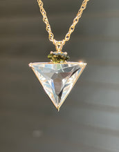 Load image into Gallery viewer, One of a Kind - 14k Yellow Gold Clear Quartz Angelic Star necklace with bubbly Moldavite Marquise cut crown