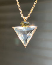 Load image into Gallery viewer, One of a Kind - 14k Yellow Gold Clear Quartz Angelic Star necklace with bubbly Moldavite Marquise cut crown