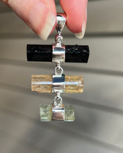 Load image into Gallery viewer, Black Tourmaline, Imperial Topaz &amp; Heliodor trilogy drop pendant