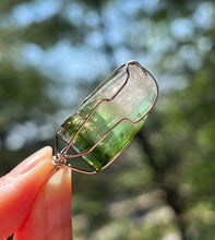 Load image into Gallery viewer, 8.5g Blue capped Rainbow Tourmaline Wire Wrapped pendant (Indicolite, Green &amp; Lilac Tourmaline)