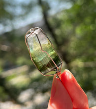 Load image into Gallery viewer, 8.5g Blue capped Rainbow Tourmaline Wire Wrapped pendant (Indicolite, Green &amp; Lilac Tourmaline)