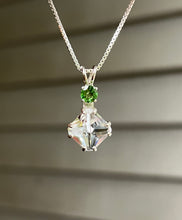 Load image into Gallery viewer, Clear Quartz mini Magician Stone necklace with vivid Tsavorite Garnet