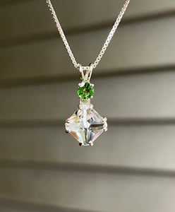 Clear Quartz mini Magician Stone necklace with vivid Tsavorite Garnet