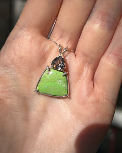 Gaspeite Freeform necklace with RARE Silver Tourmaline