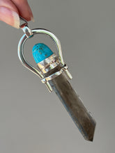 Load image into Gallery viewer, Etched Smoky Quartz pendant with Arizona Turquoise