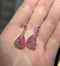 Load image into Gallery viewer, Gem quality Cobalto Calcite and Pink Tourmaline drop earrings