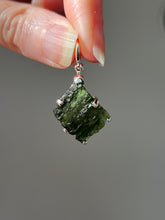 Load image into Gallery viewer, Raw genuine Czech Moldavite diamond shaped pendant with rainbows