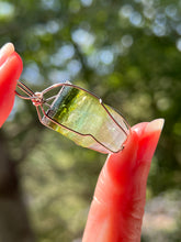 Load image into Gallery viewer, 8.5g Blue capped Rainbow Tourmaline Wire Wrapped pendant (Indicolite, Green &amp; Lilac Tourmaline)