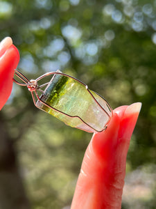 8.5g Blue capped Rainbow Tourmaline Wire Wrapped pendant (Indicolite, Green & Lilac Tourmaline)