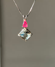 Load image into Gallery viewer, One of a kind Prasiolite (Green Amethyst) mini Magician Stone Necklace with specialty cut Pink Tourmaline