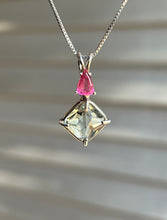 Load image into Gallery viewer, One of a kind Prasiolite (Green Amethyst) mini Magician Stone Necklace with specialty cut Pink Tourmaline