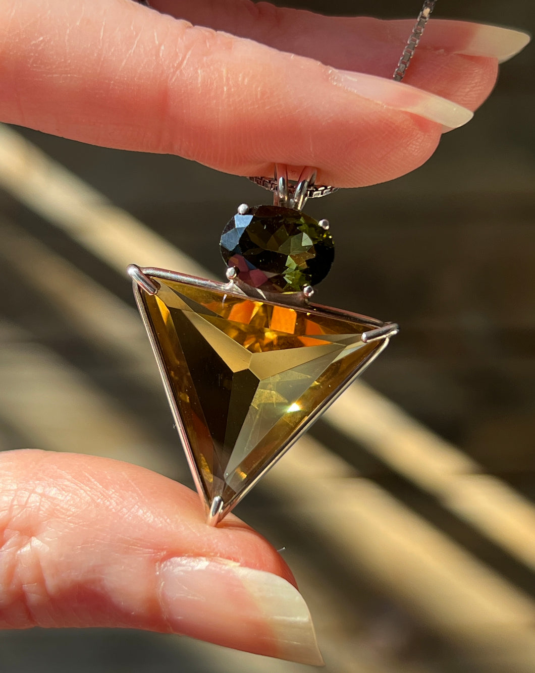 One of a kind Natural Citrine Angelic Star necklace with Green Tourmaline