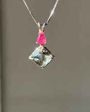 Load image into Gallery viewer, One of a kind Prasiolite (Green Amethyst) mini Magician Stone Necklace with specialty cut Pink Tourmaline