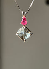 Load image into Gallery viewer, One of a kind Prasiolite (Green Amethyst) mini Magician Stone Necklace with specialty cut Pink Tourmaline