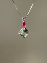 Load image into Gallery viewer, One of a kind Prasiolite (Green Amethyst) mini Magician Stone Necklace with specialty cut Pink Tourmaline