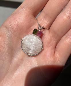 Rare Synergy 12 XL Natrolite necklace with Watermelon Tourmaline