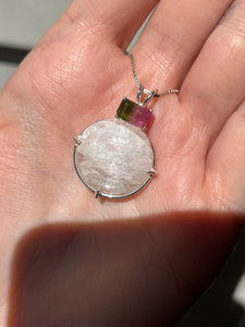 Rare Synergy 12 XL Natrolite necklace with Watermelon Tourmaline