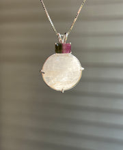 Load image into Gallery viewer, Rare Synergy 12 XL Natrolite necklace with Watermelon Tourmaline