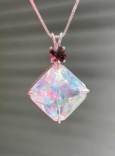 One of a kind Spectacular Angel Aura Quartz Magician Stone necklace with expertly faceted Watermelon Tourmaline