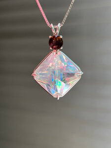 One of a kind Spectacular Angel Aura Quartz Magician Stone necklace with expertly faceted Watermelon Tourmaline