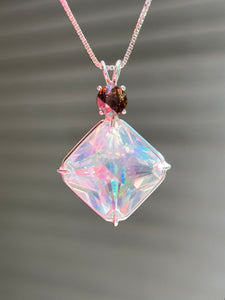 One of a kind Spectacular Angel Aura Quartz Magician Stone necklace with expertly faceted Watermelon Tourmaline