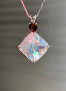 One of a kind Spectacular Angel Aura Quartz Magician Stone necklace with expertly faceted Watermelon Tourmaline