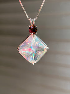 One of a kind Spectacular Angel Aura Quartz Magician Stone necklace with expertly faceted Watermelon Tourmaline